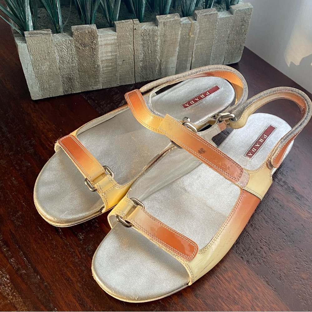 Prada Sport patent leather flat sandals size 7.5